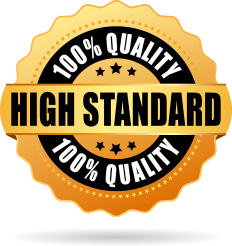 gold and black badge that states: 100% quality and high standard